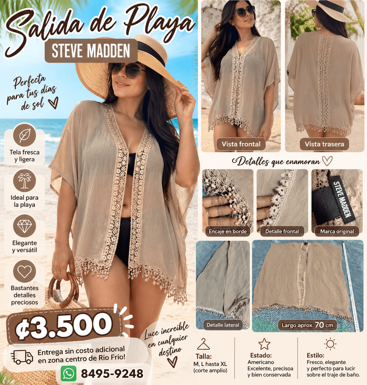 Salida de playa, color cafecita clara , talla M L. O hasta XL