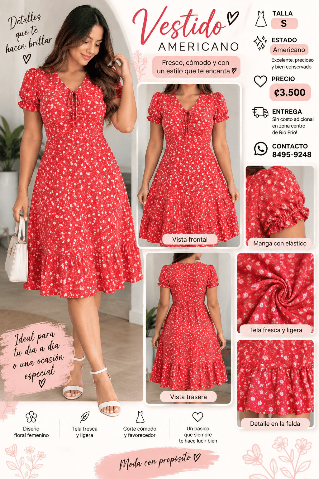 Vestido floreado, rosadito, talla S