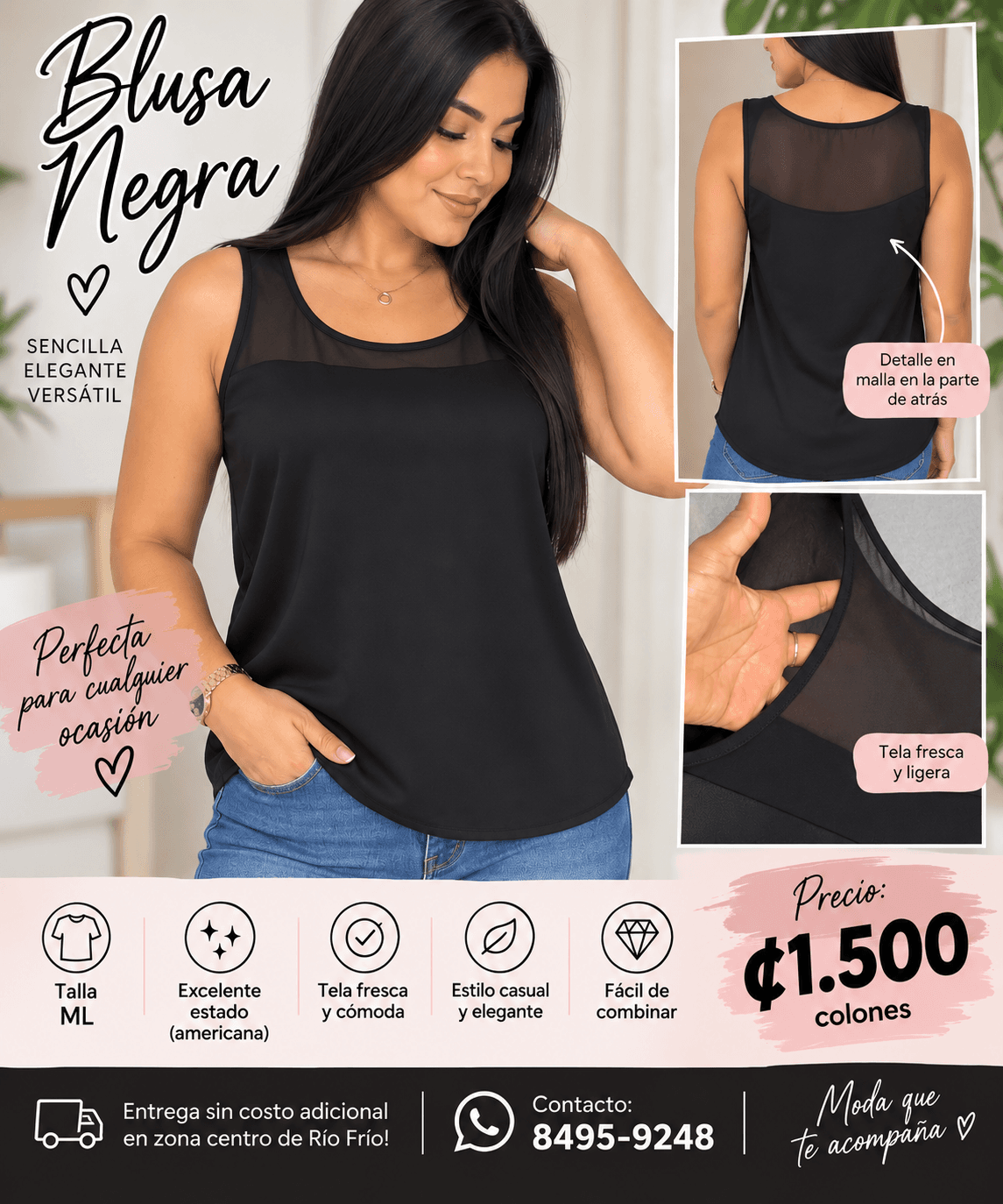 Blusa negra talla, ML