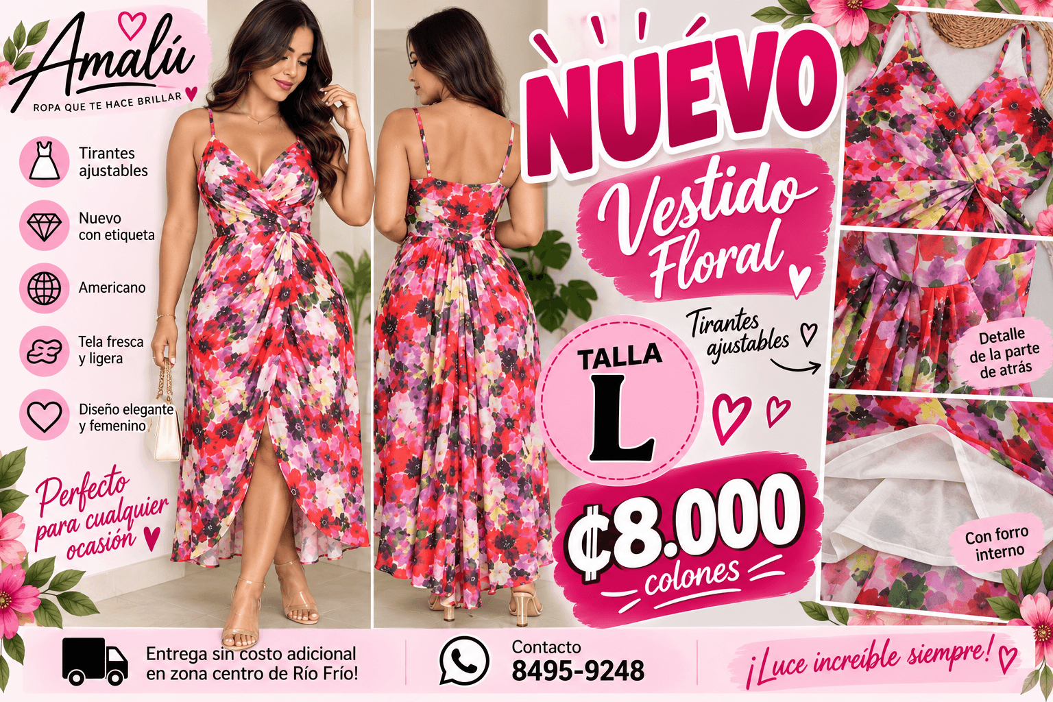 Vestido floral, talla L no estira
