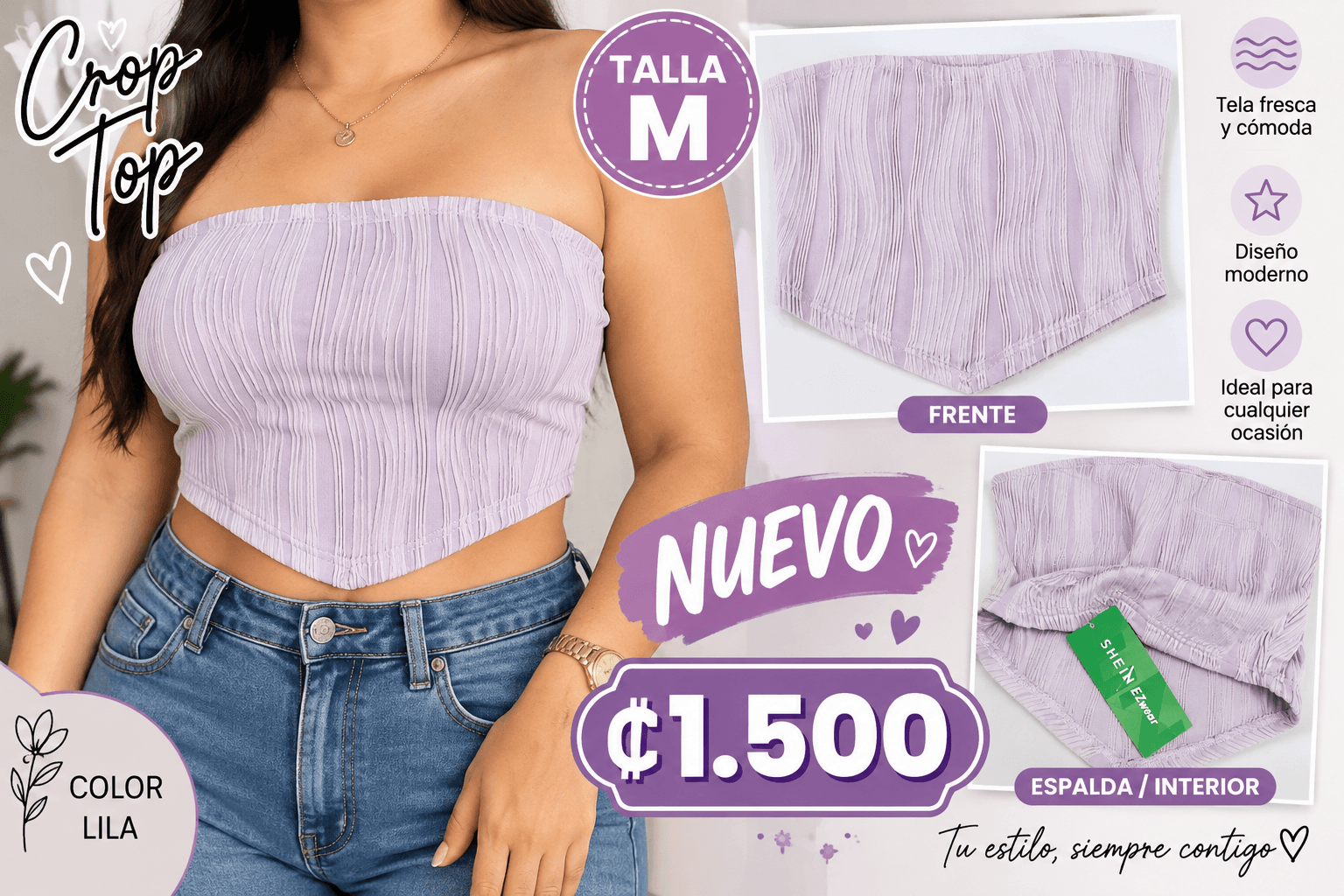 Crop Top, color, lila, talla M nuevo
