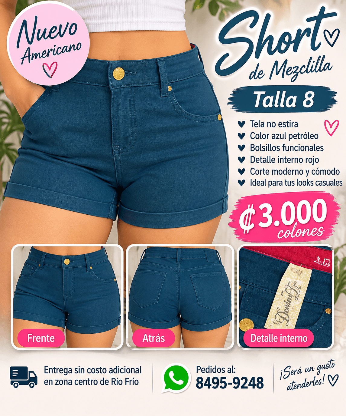 Short de mezclilla nuevo, talla ocho