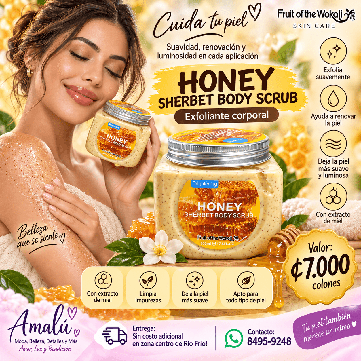 : Exfoliante corporal de miel iluminador.