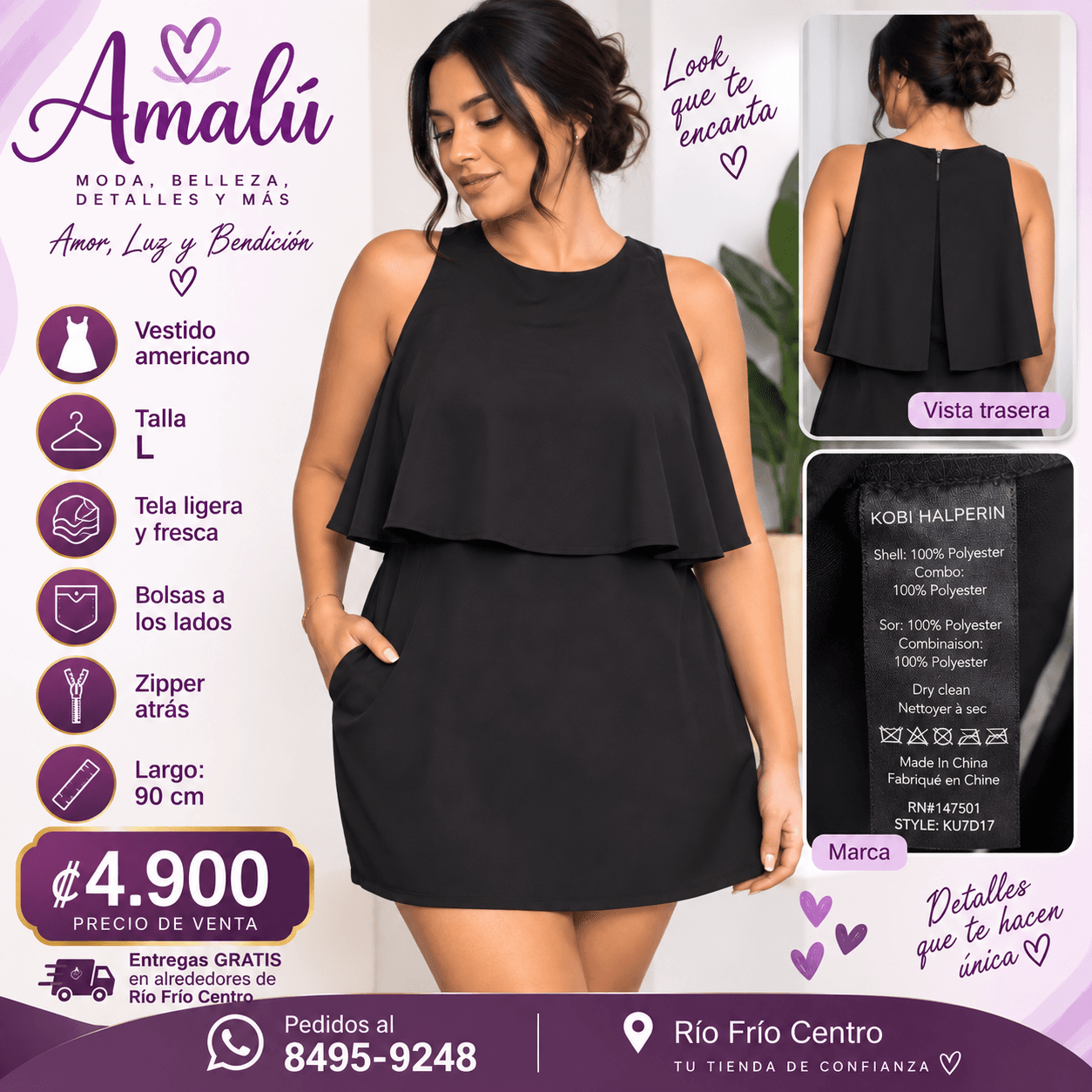 Vestido negro Kobi Halperin talla L