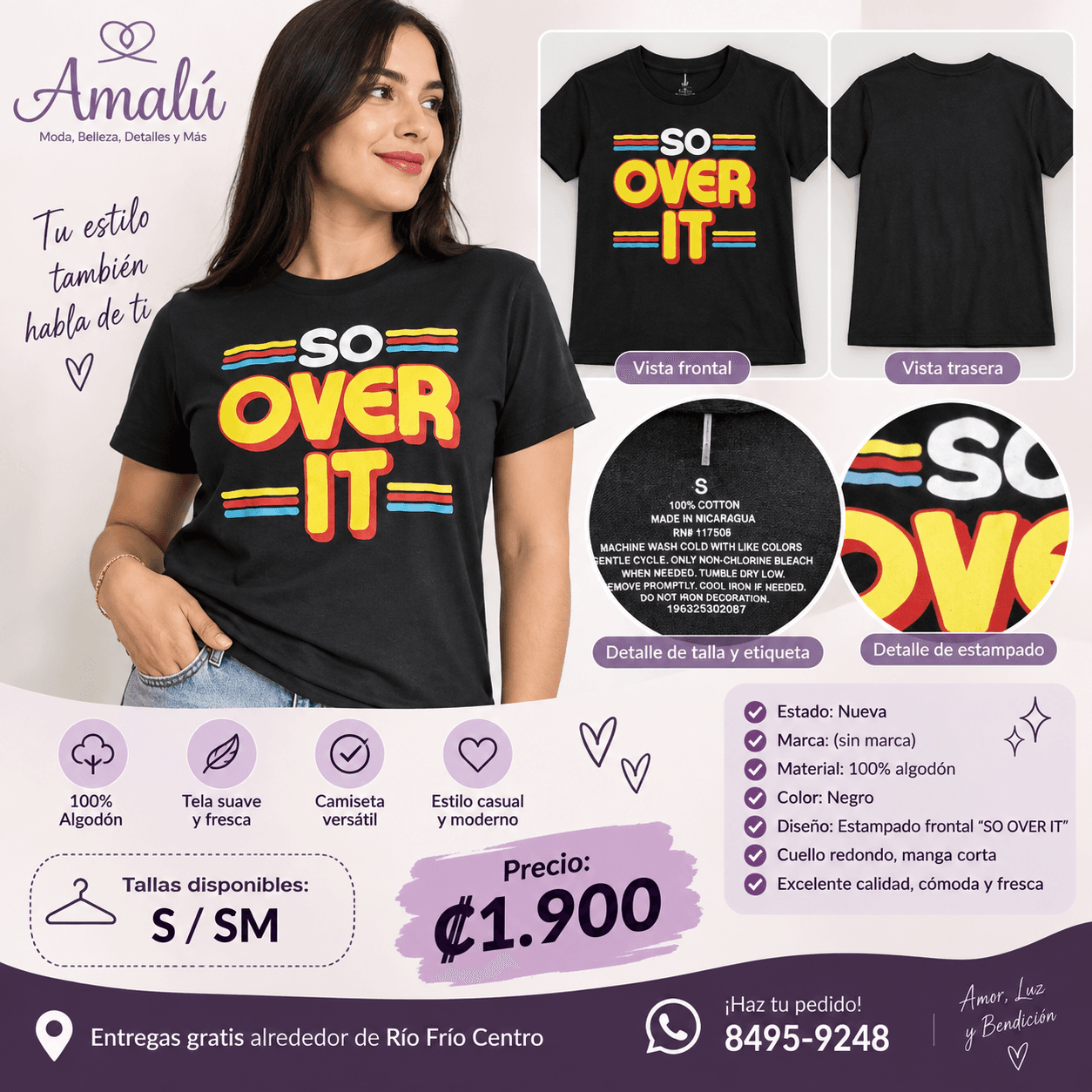 Camiseta negra estampada SO OVER IT