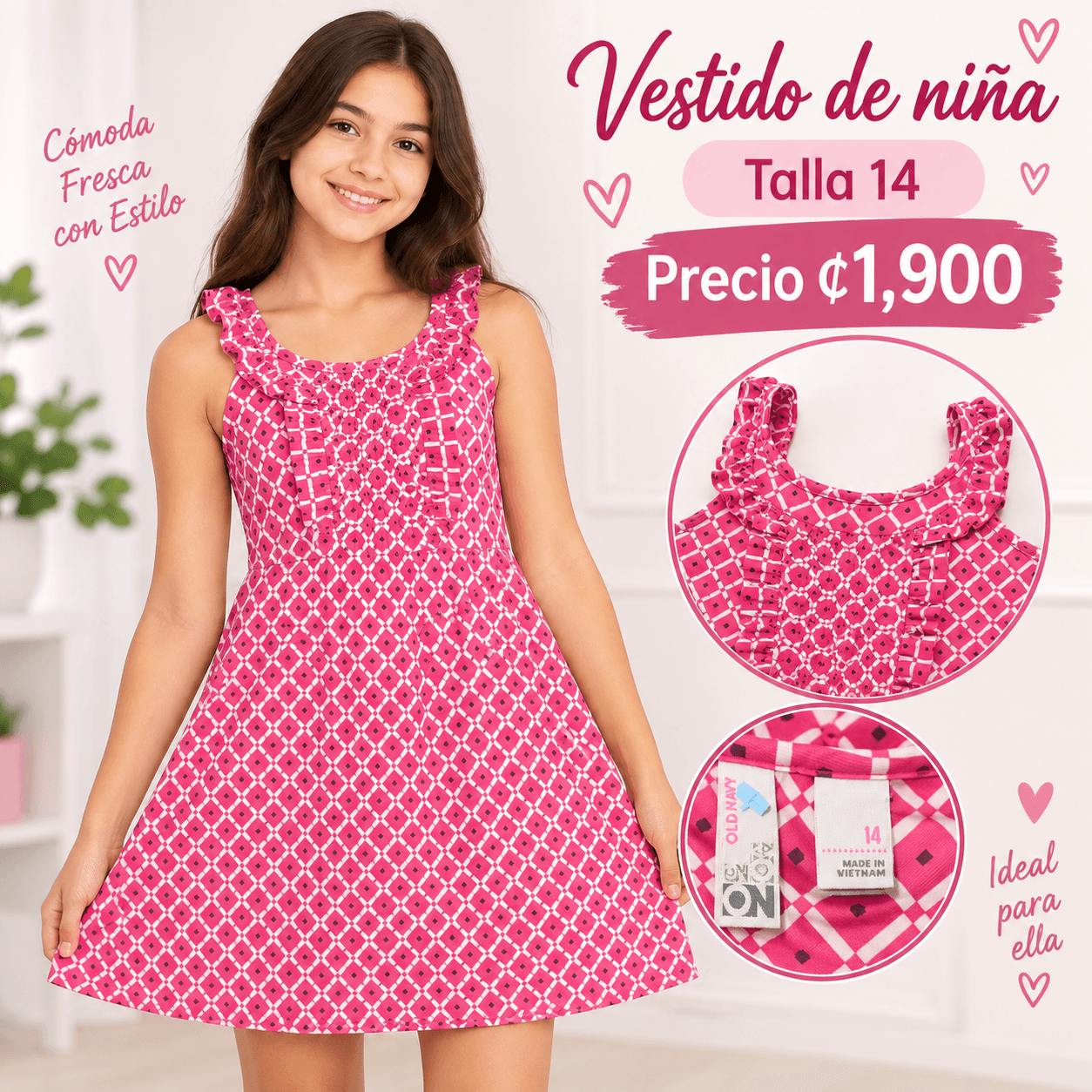 Vestido de niña rosado estampado