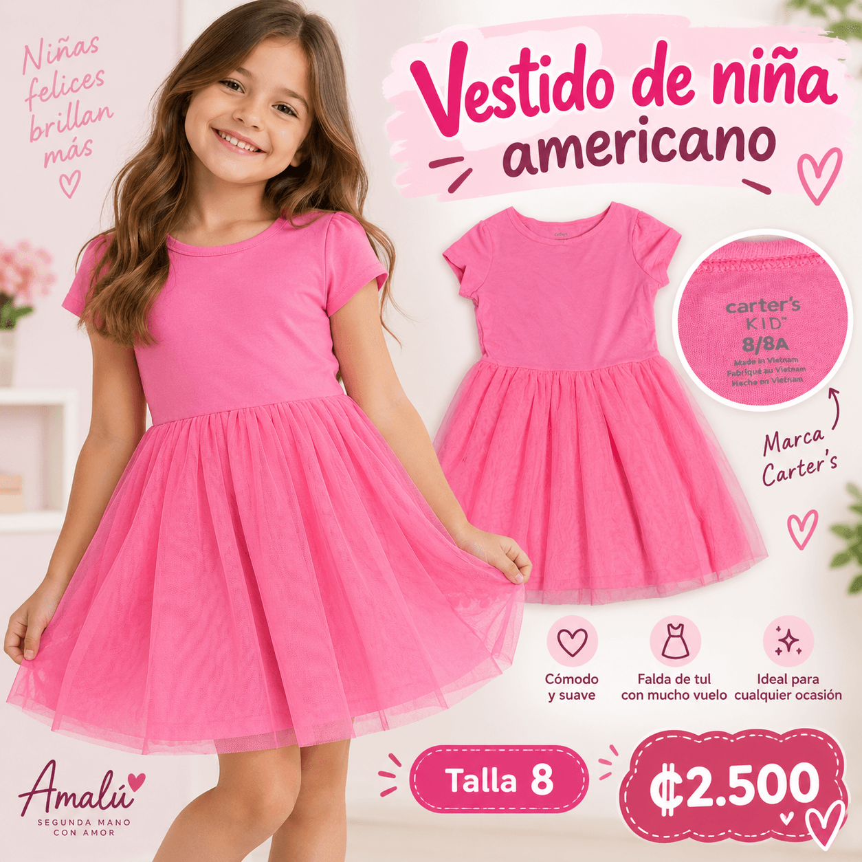 Vestido de niña Carter's rosado