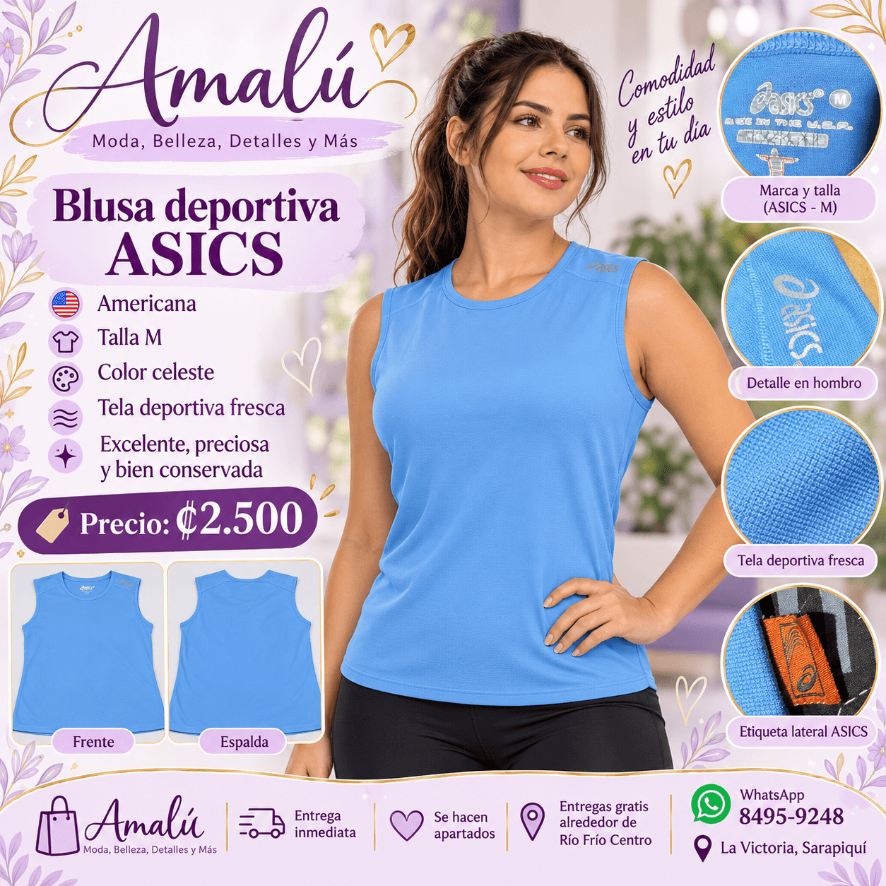 Blusa deportiva ASICS celeste