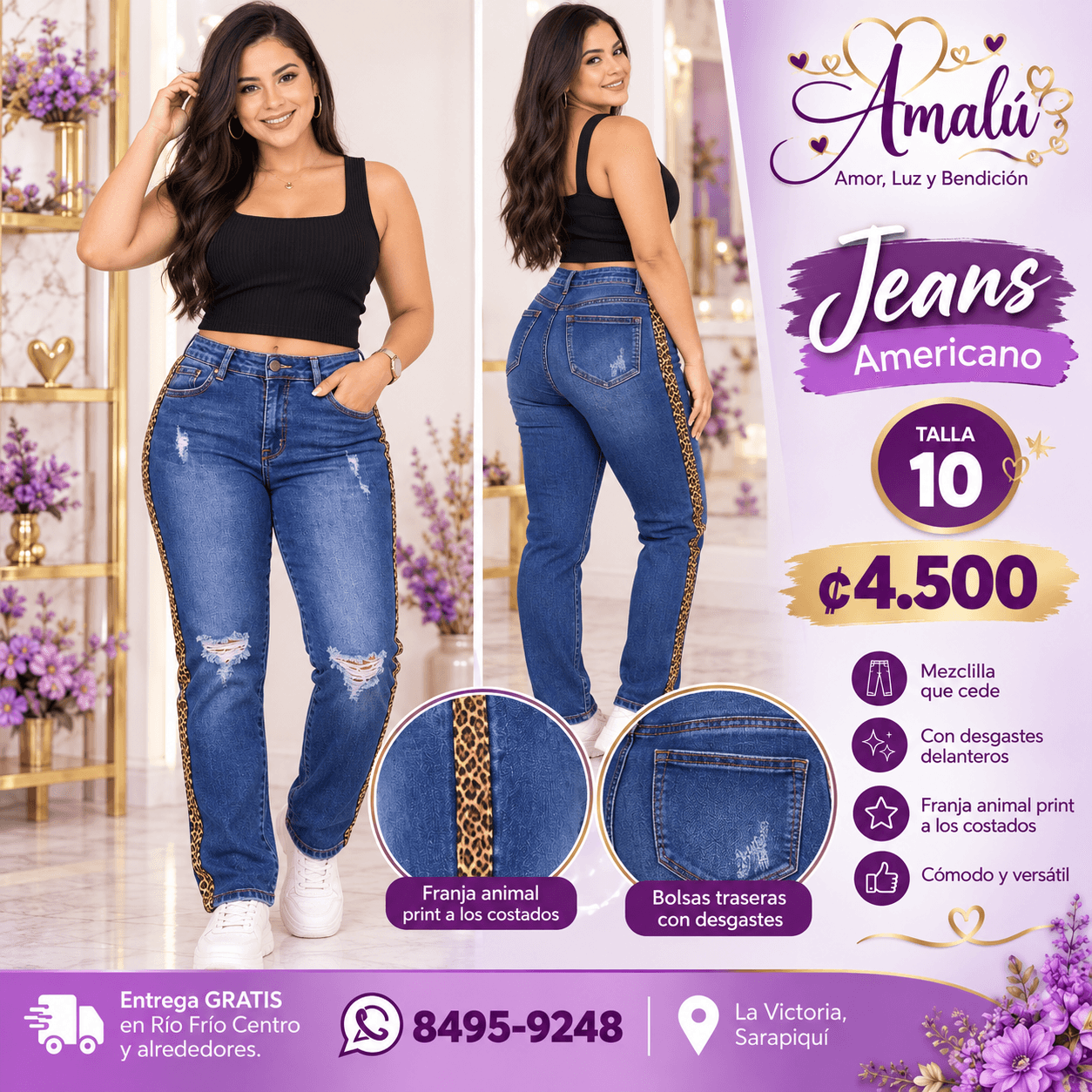 Jeans americano talla 10 con franja animal print