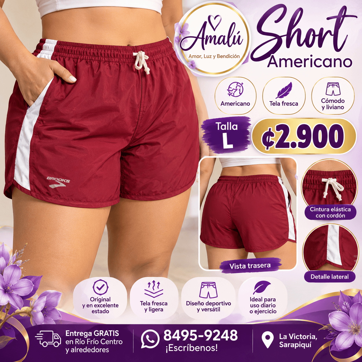 Short deportivo americano Brooks talla L
