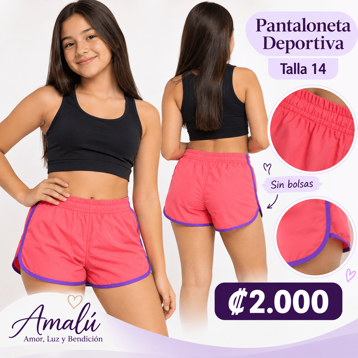 Pantaloneta deportiva americana talla 14