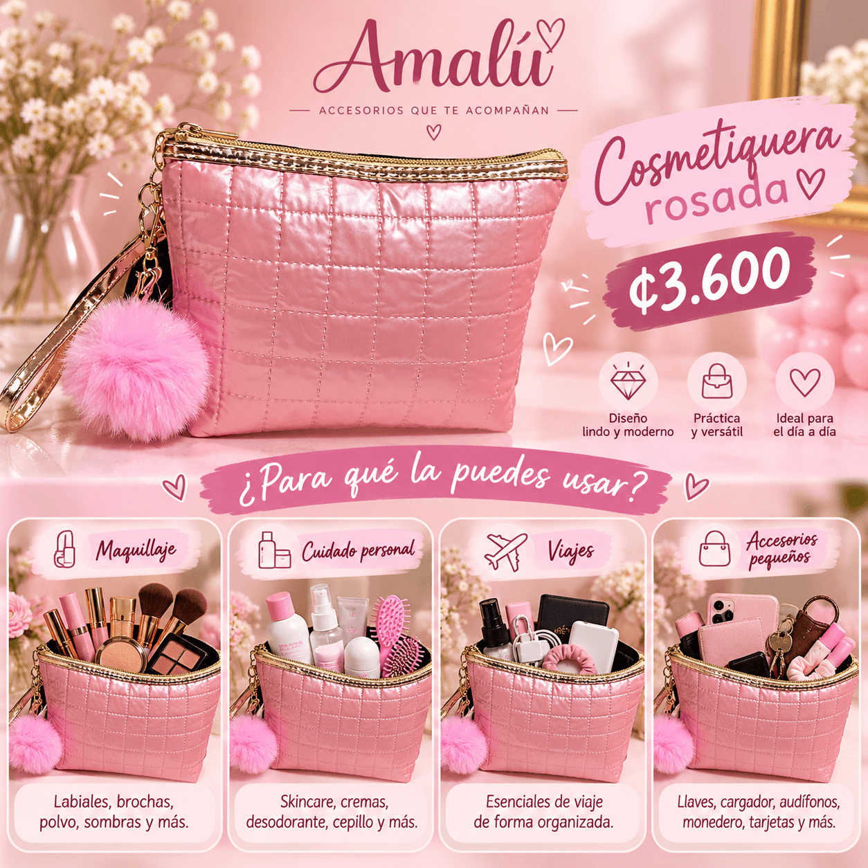 Estuche rosado acolchado