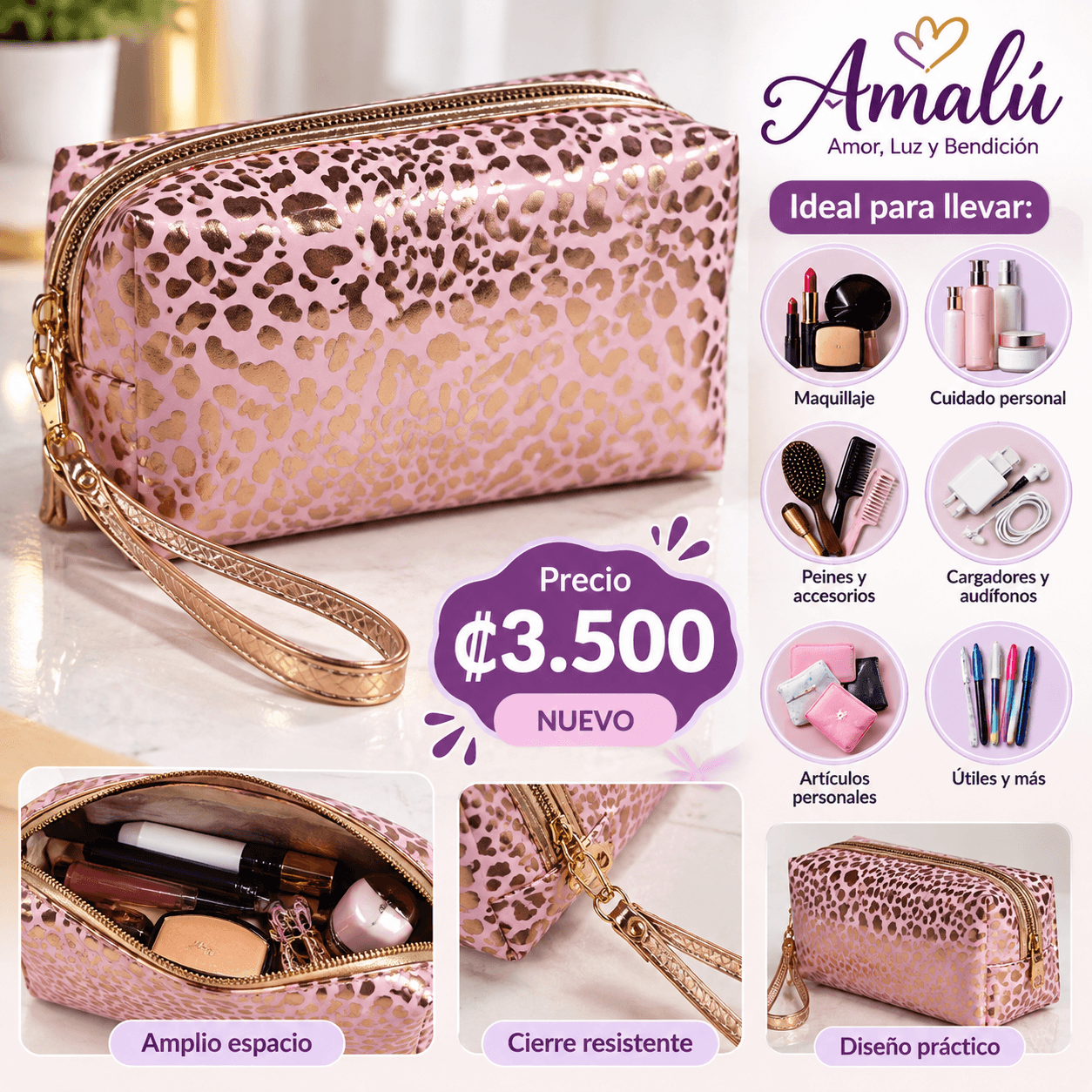 Estuche organizador rosado