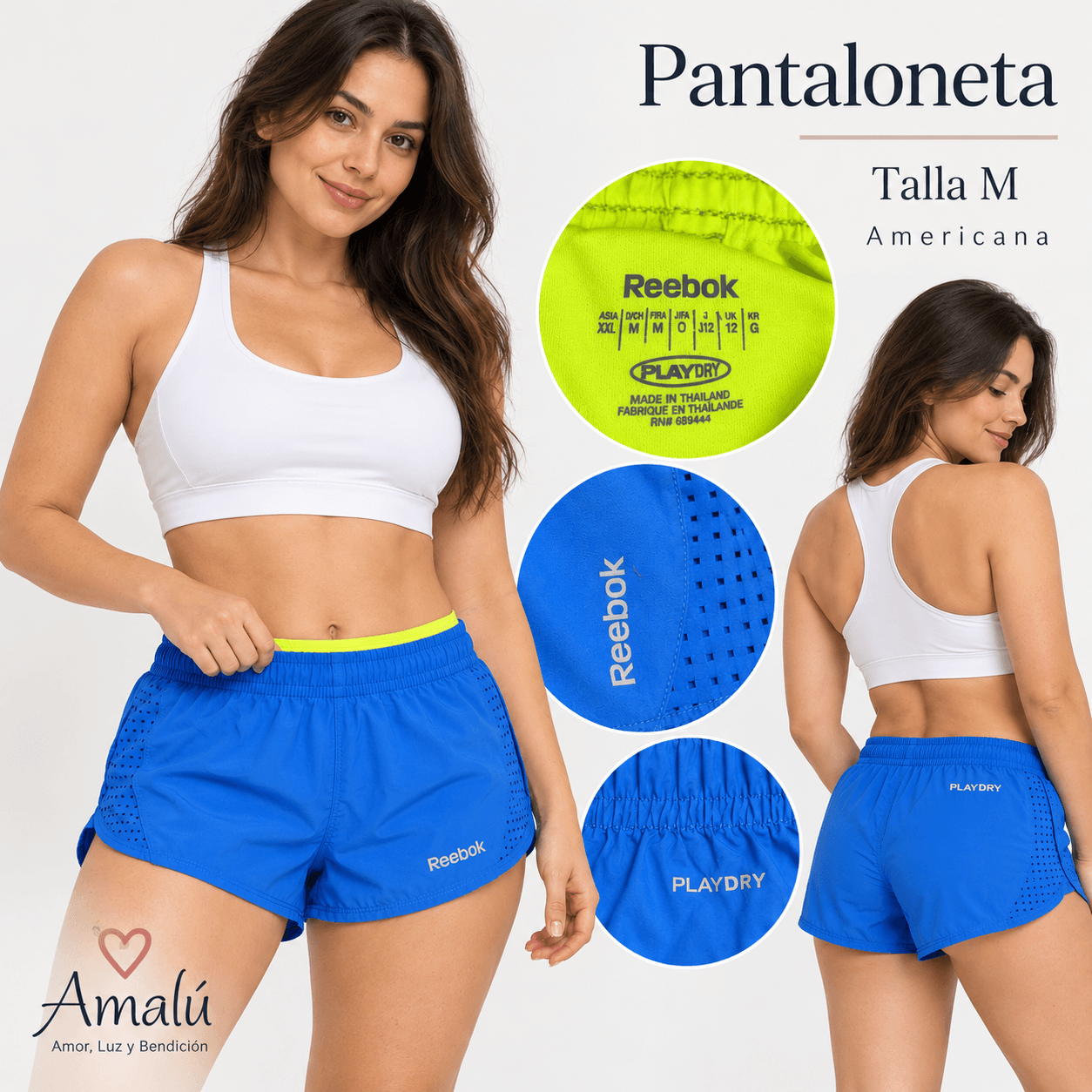 Pantaloneta deportiva Reebok azul talla M