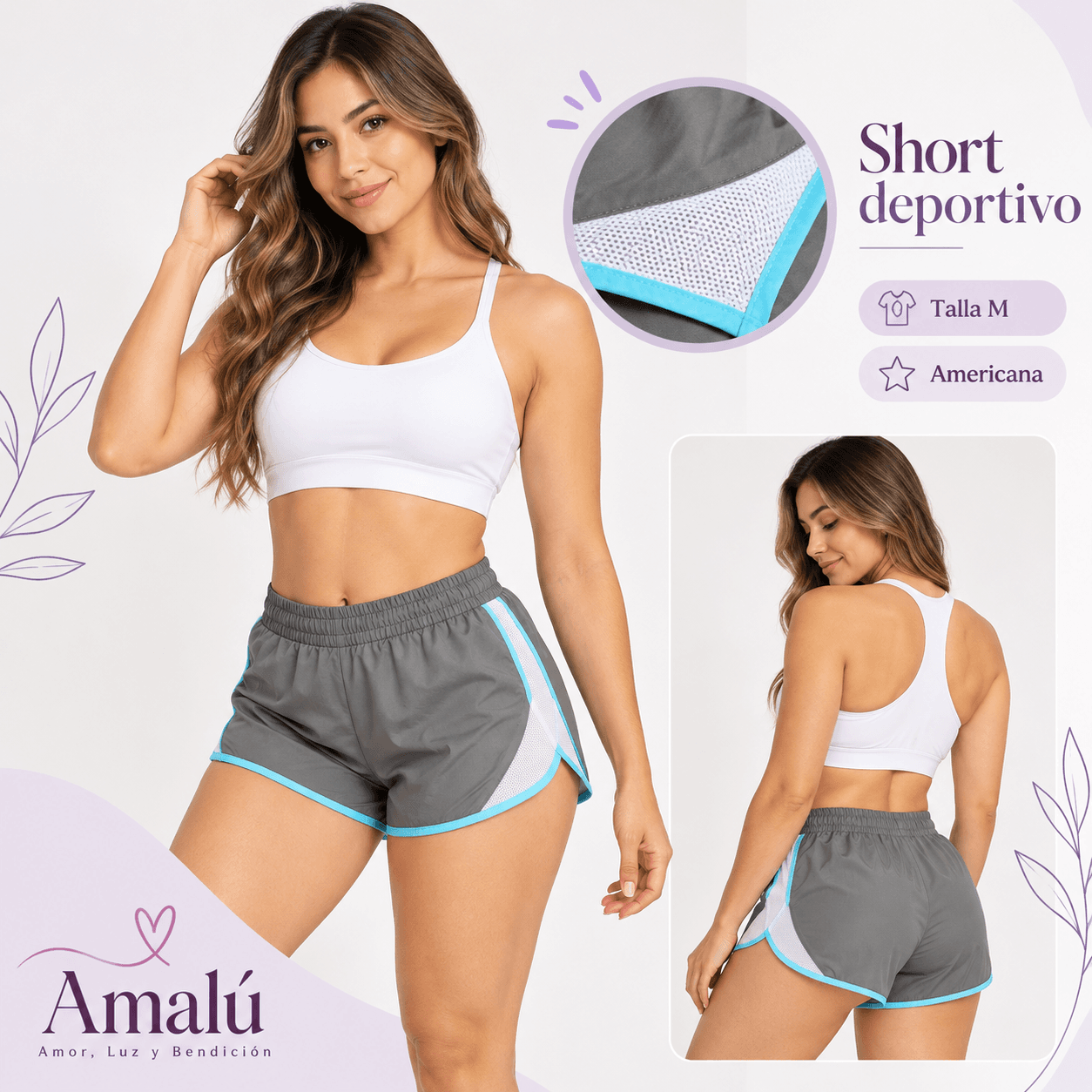 Short deportivo americano gris talla M