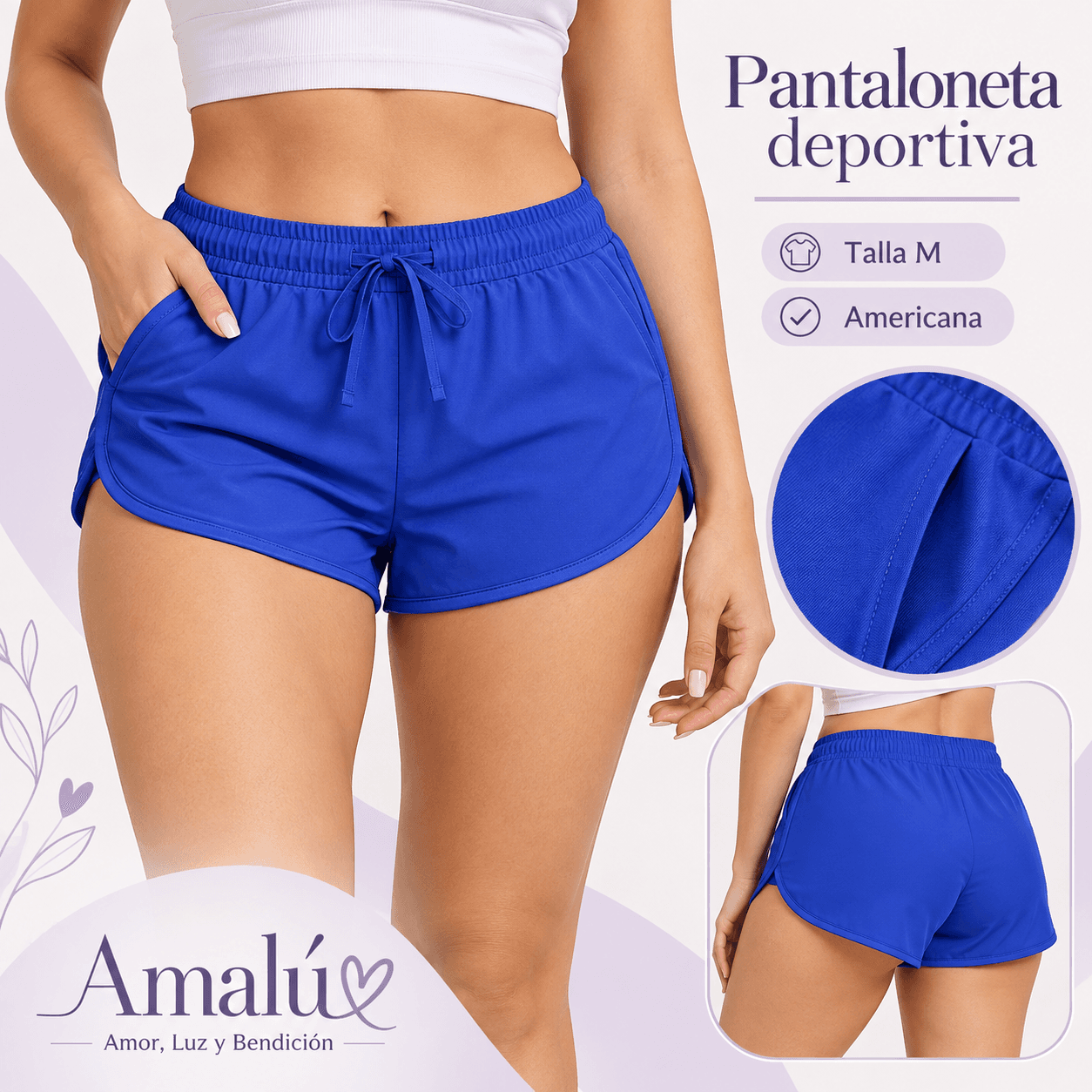 Pantaloneta deportiva americana azul talla M