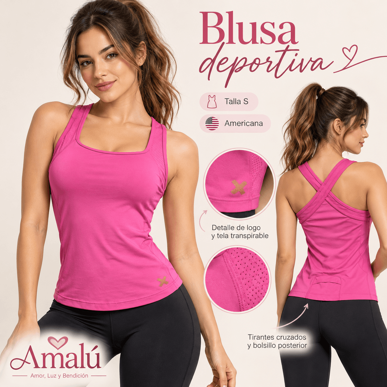 Blusa deportiva rosada talla S