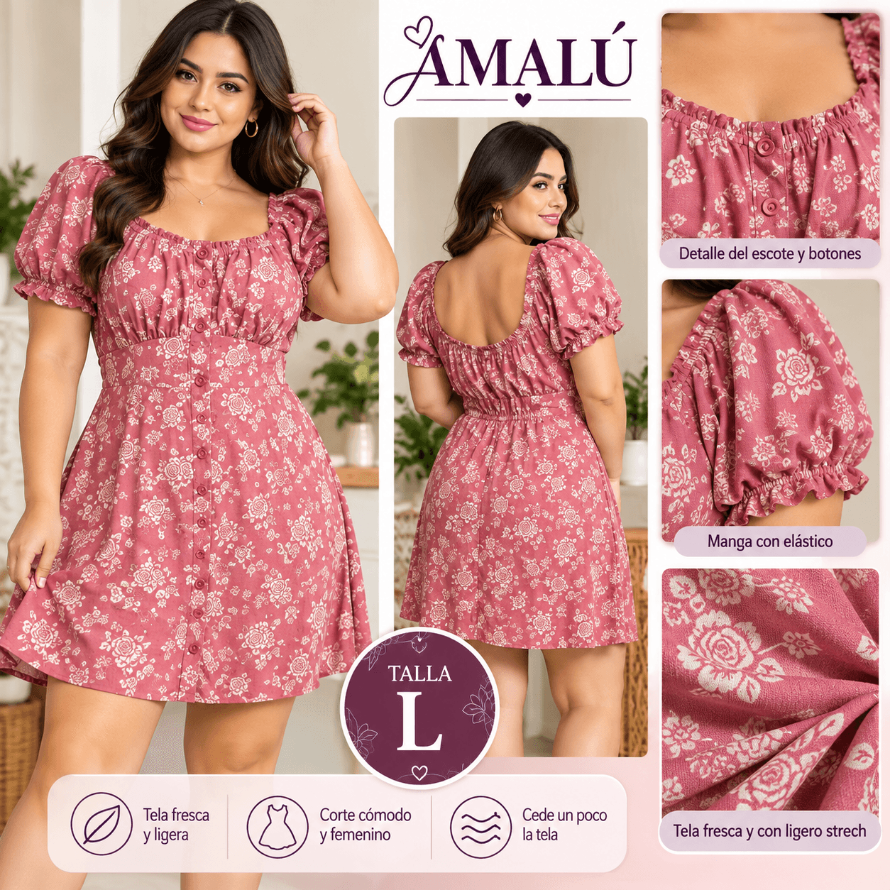 Vestido americano floral rosado talla L