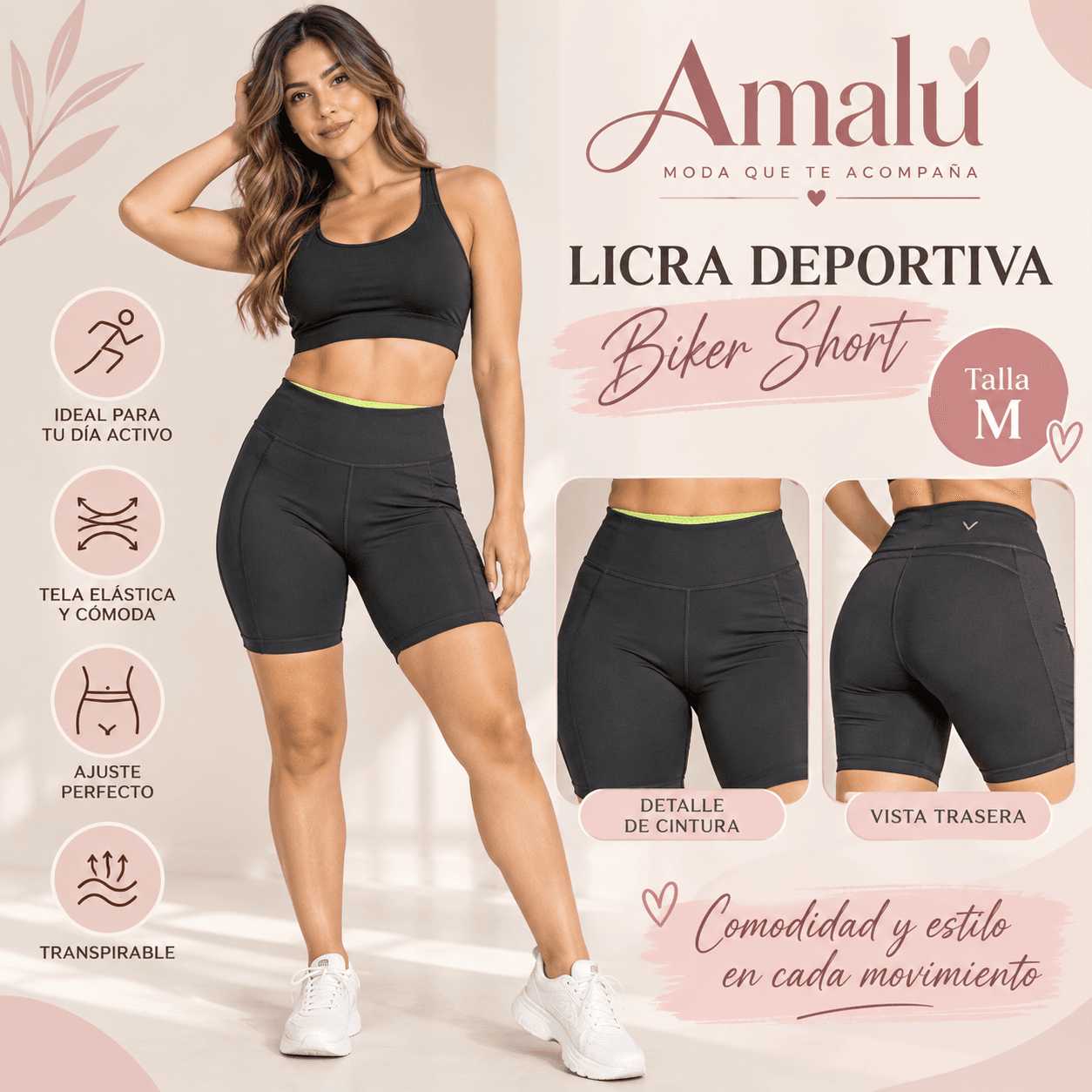Licra deportiva corta negra talla M