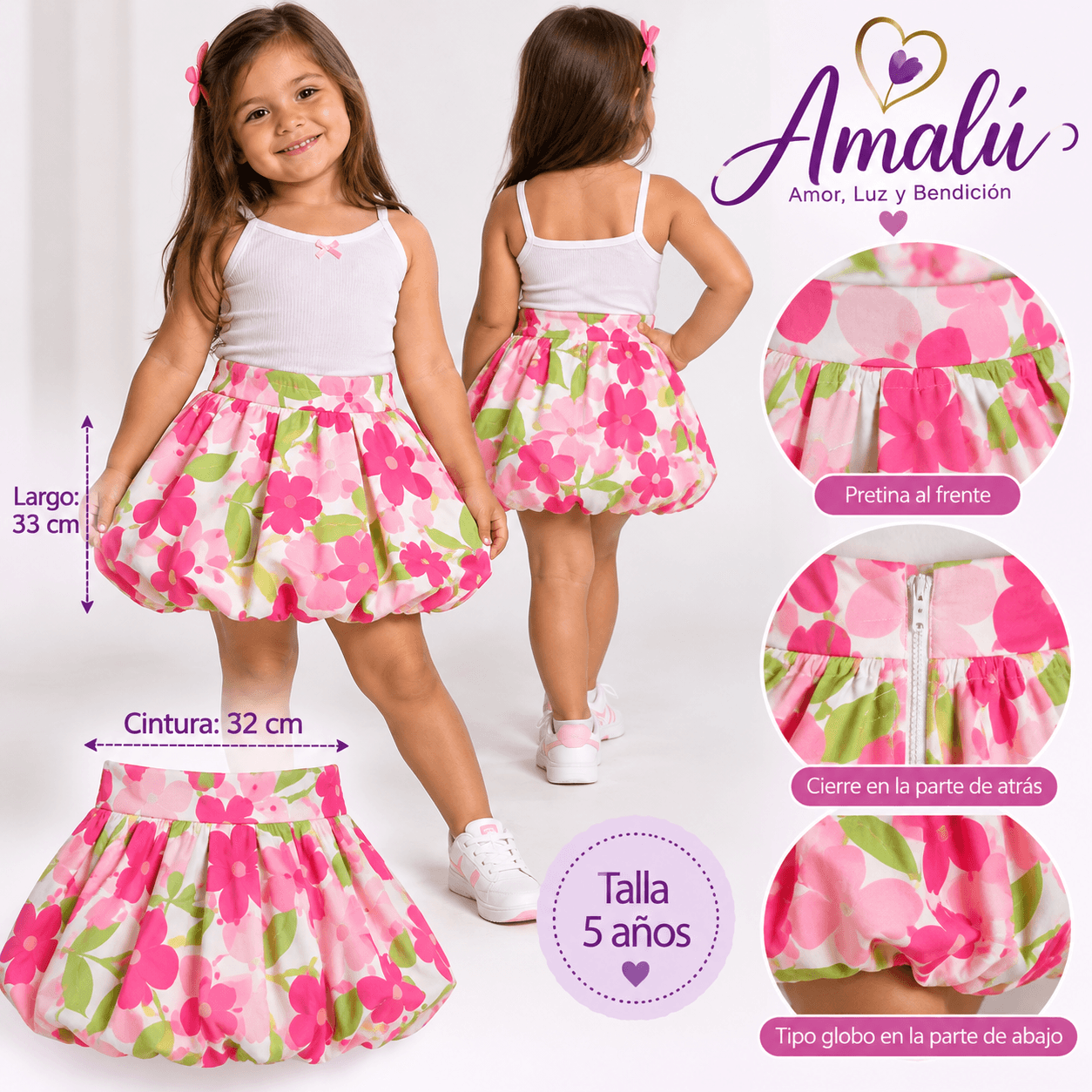 Enagua infantil floral tipo globo