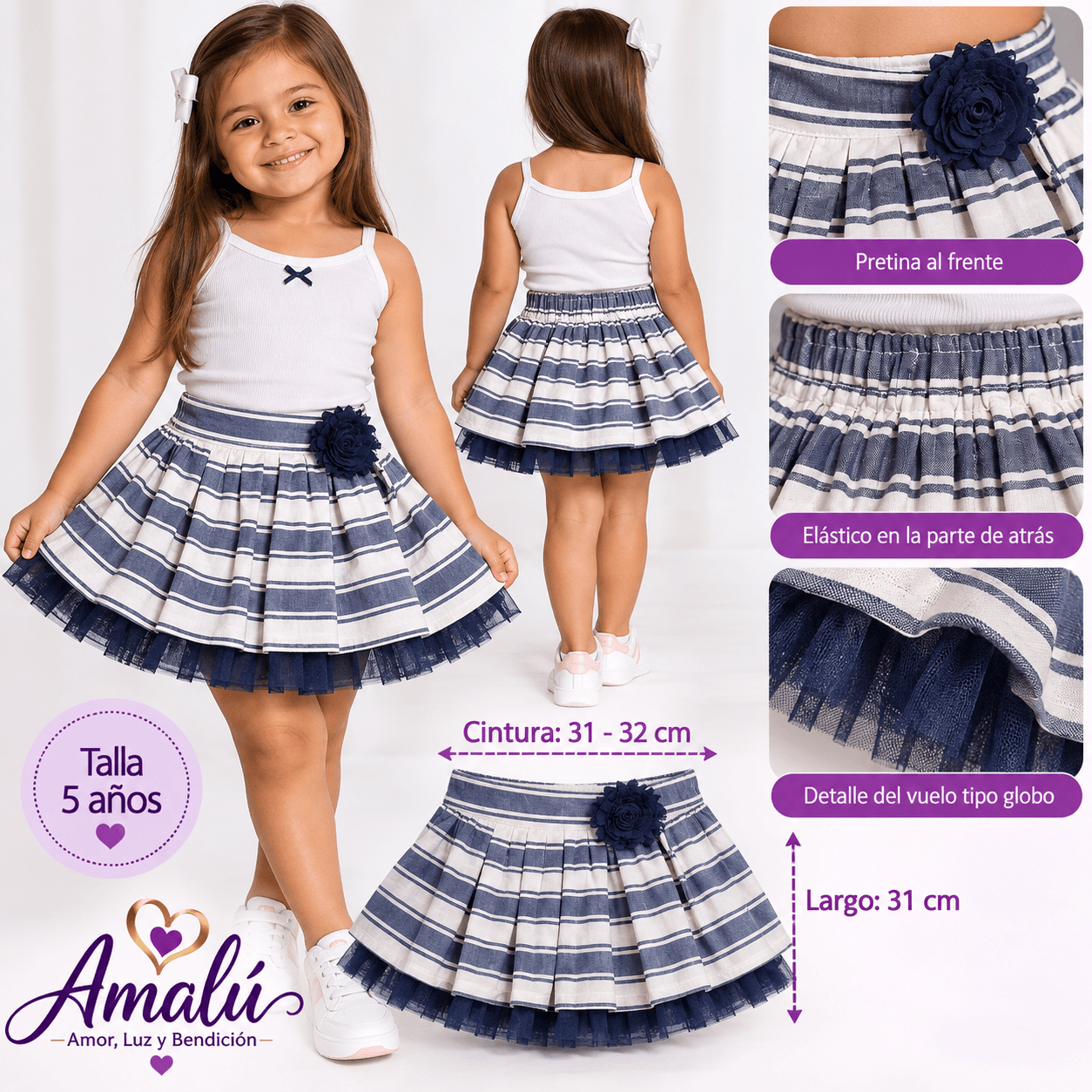 Enagua infantil de rayas con detalle floral