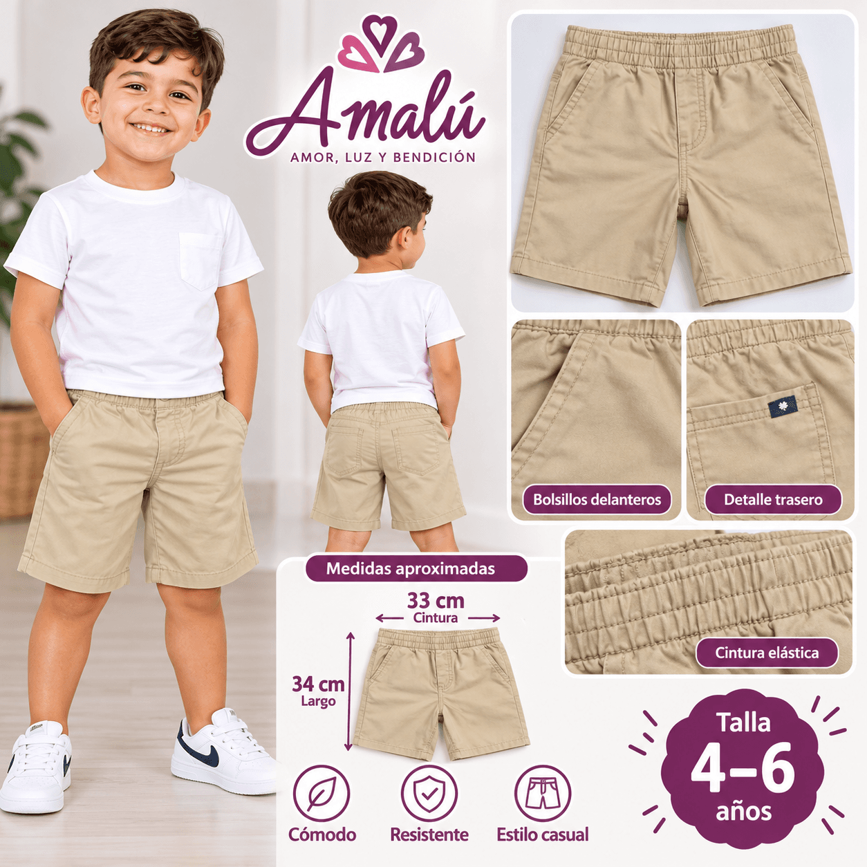 Short americano beige para niño