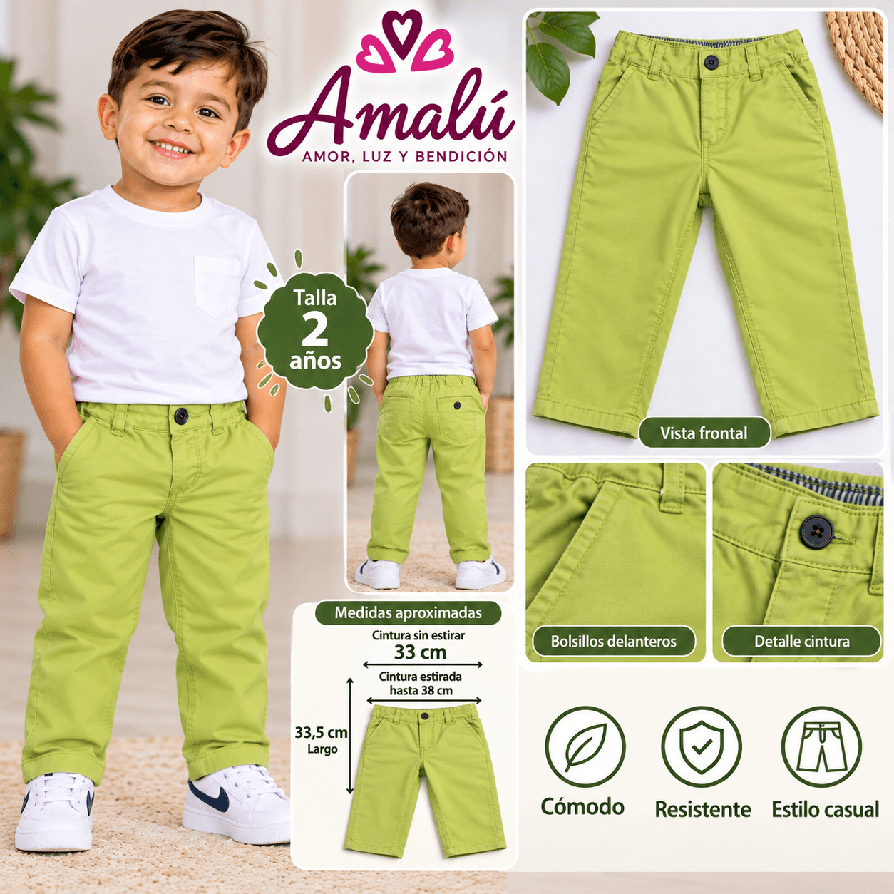 Pantalón americano verde para niño