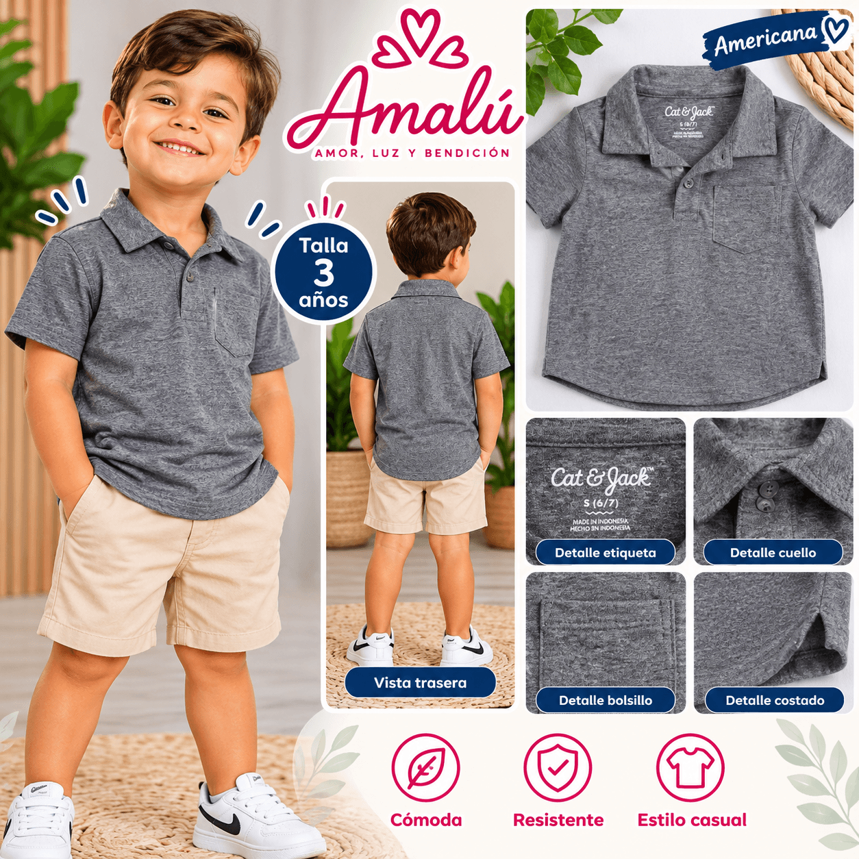 Polo americana Cat & Jack gris talla S
