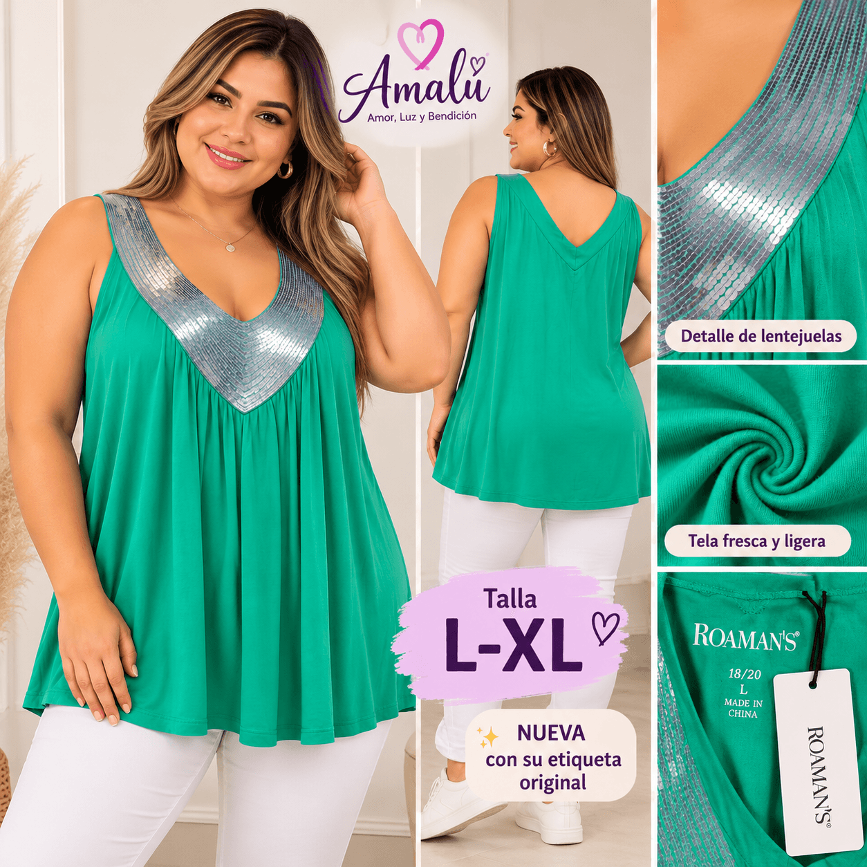 Blusa de dama nueva con lentejuelas talla L/XL