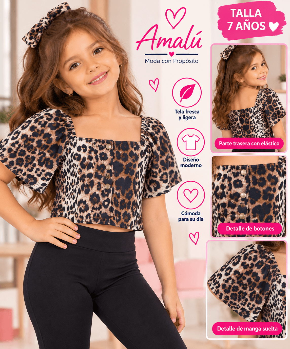 Blusa americana de niña estampado animal print