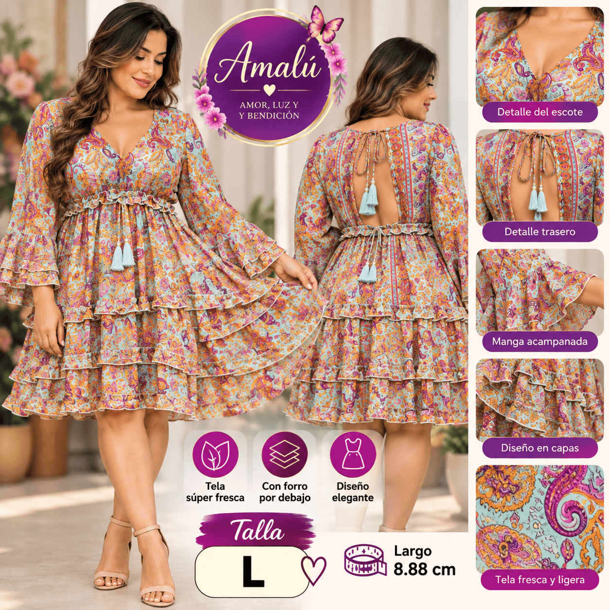 Vestido americano estampado talla L
