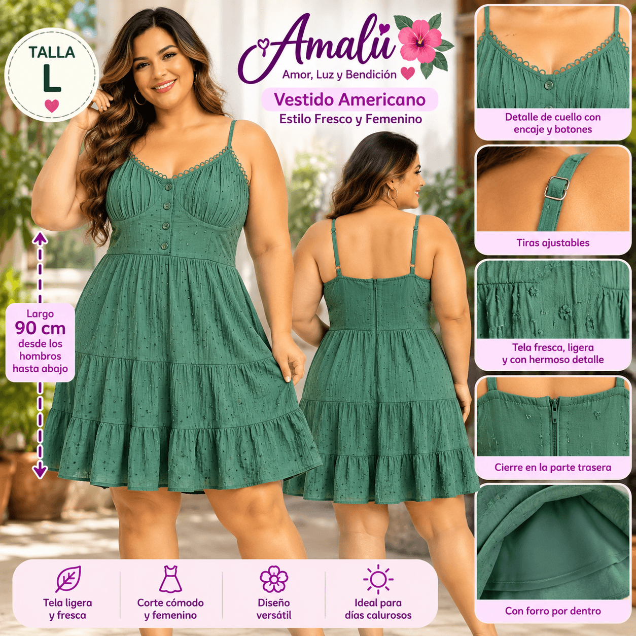 Vestido americano verde Francesca's talla L