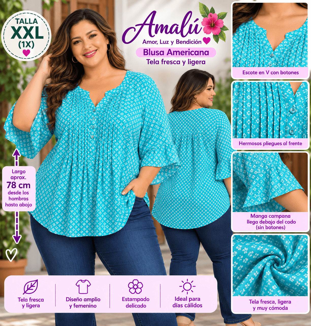 Blusa americana turquesa talla XXL