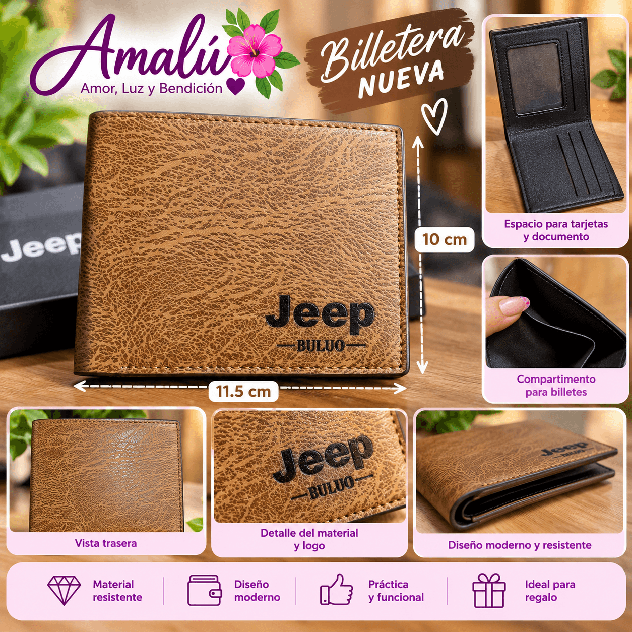 Billetera nueva para hombre Jeep BULUO