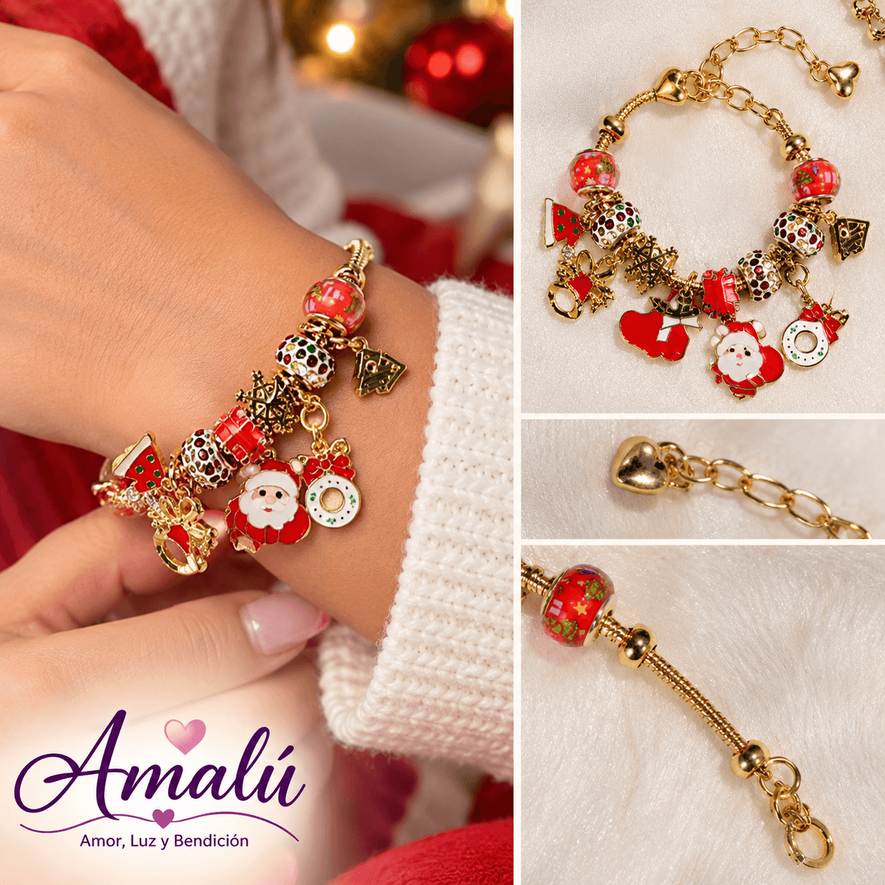 Pulsera navideña de serpiente con dijes