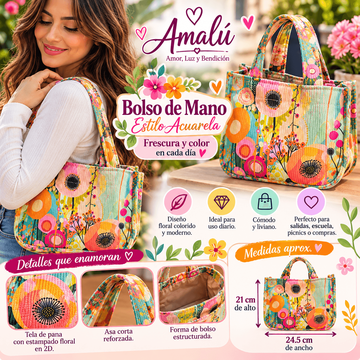 Bolso de mano floral estilo acuarela