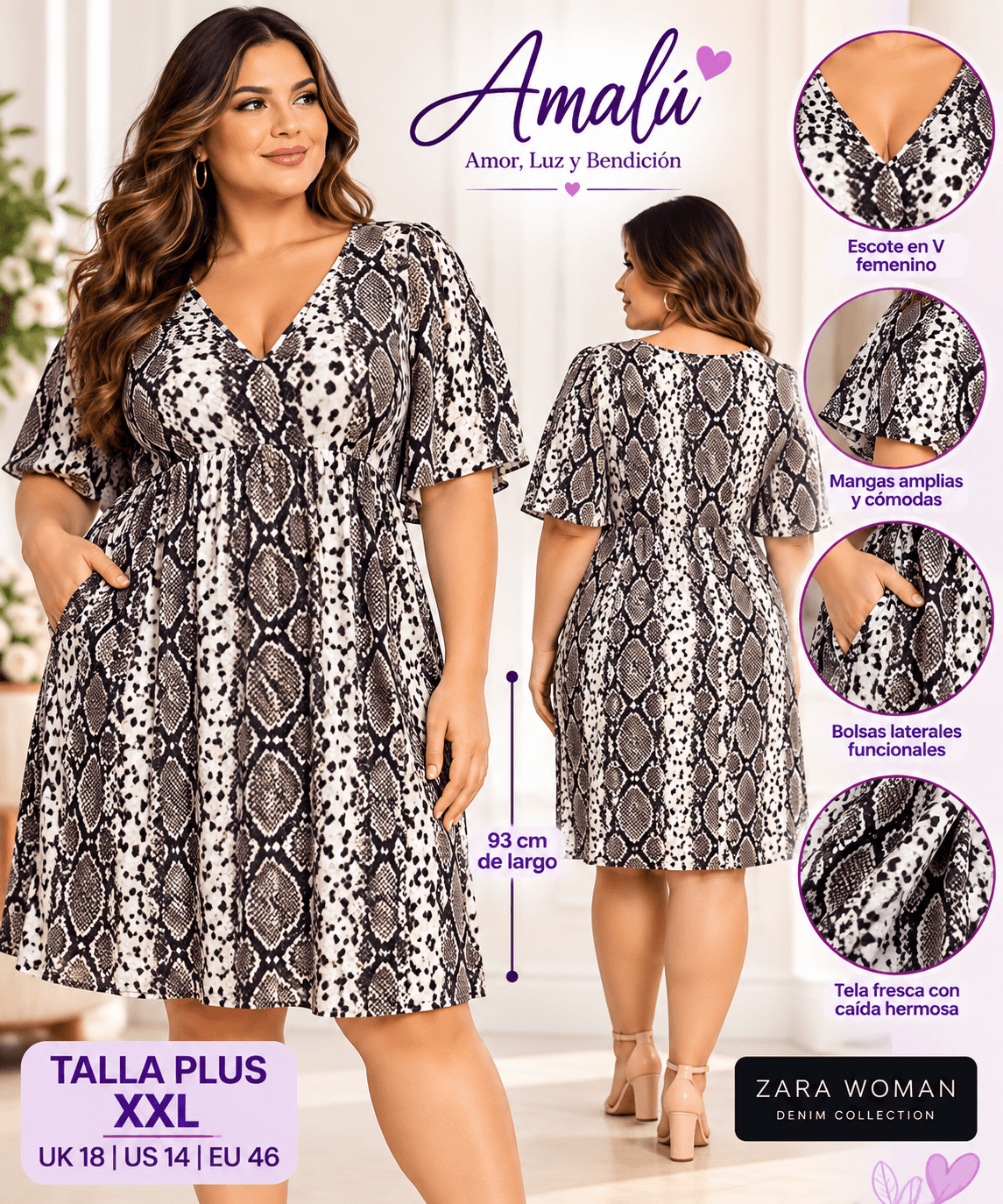 Vestido Zara Woman estampado animal print talla plus