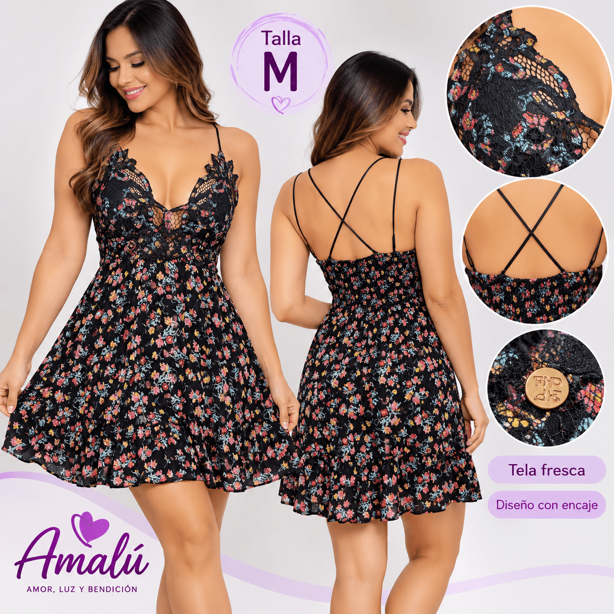 Vestido floral con encaje FP One talla M