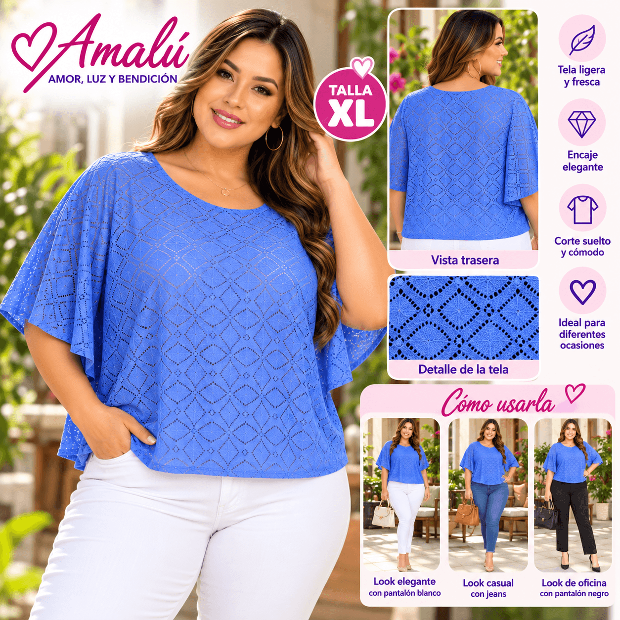 Blusa americana de encaje azul Atmosphere talla XL