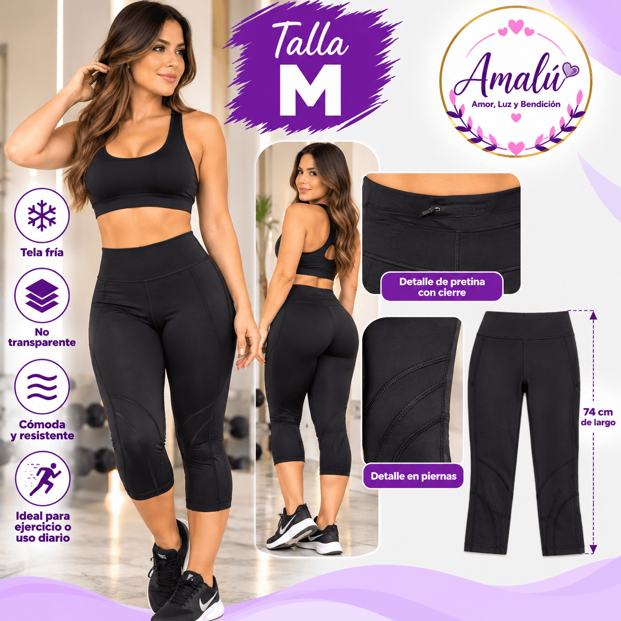 Licra deportiva capri negra talla M