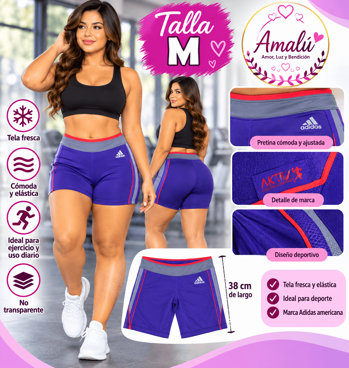 Licra deportiva Adidas morada talla M