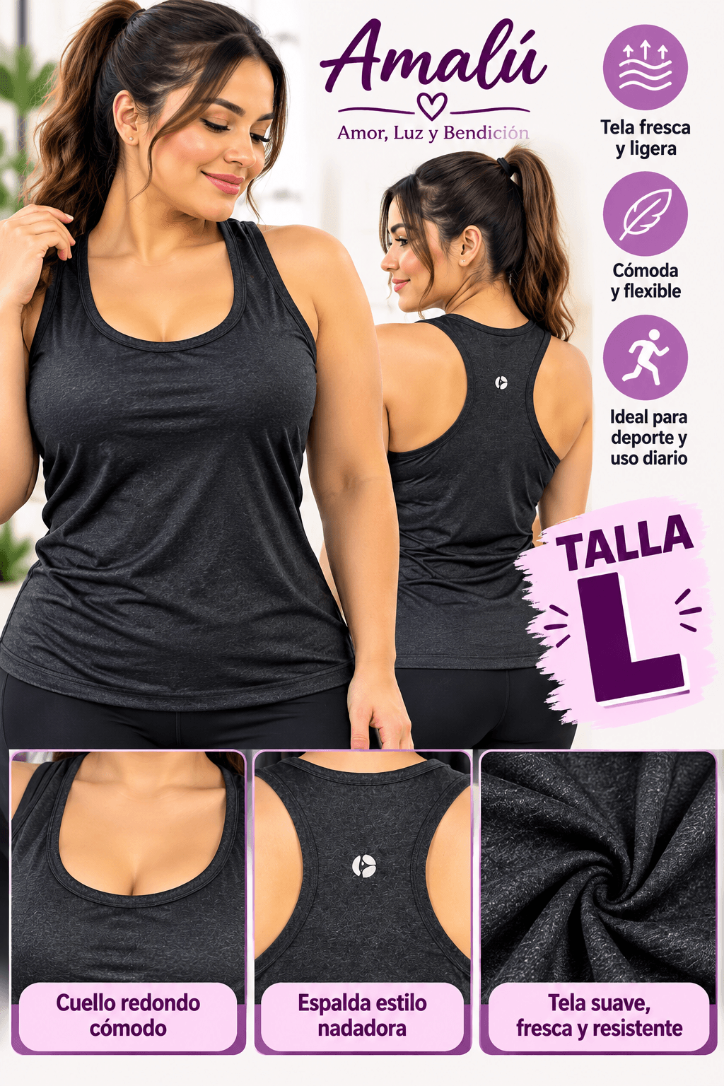 Blusa deportiva negra talla XL