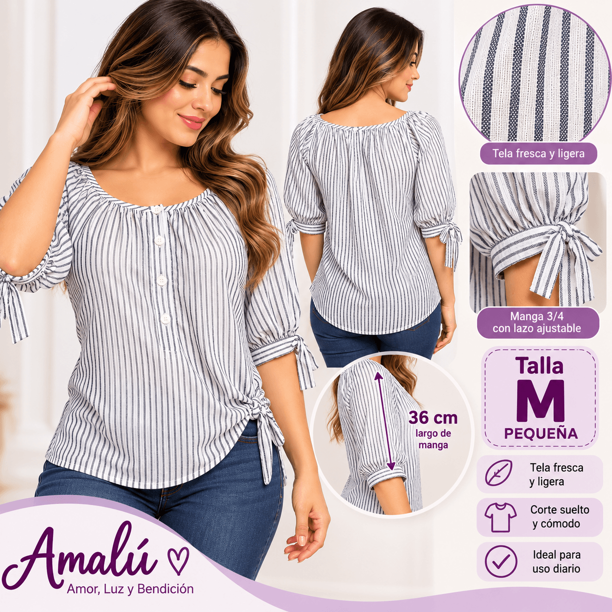 Blusa americana de rayas talla M pequeña