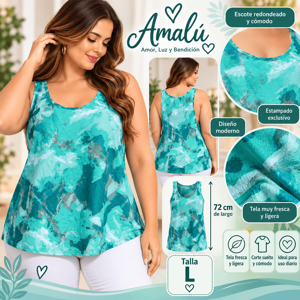 Blusa americana turquesa estampada talla L