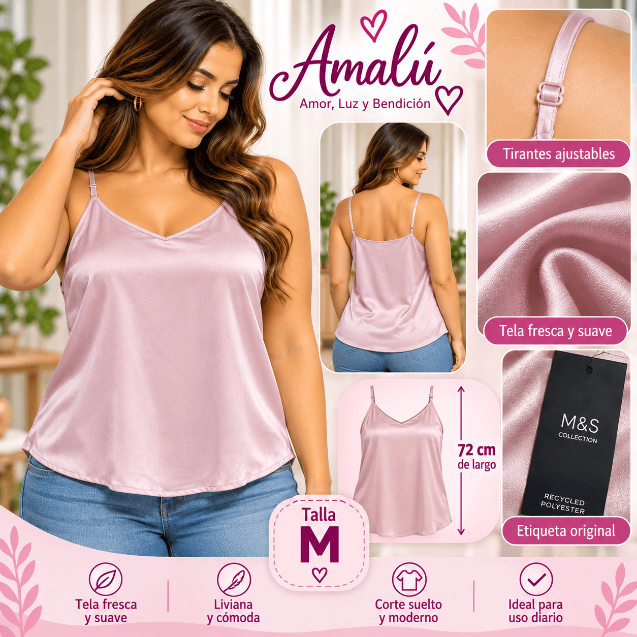 Blusa satinada rosada M&S talla M