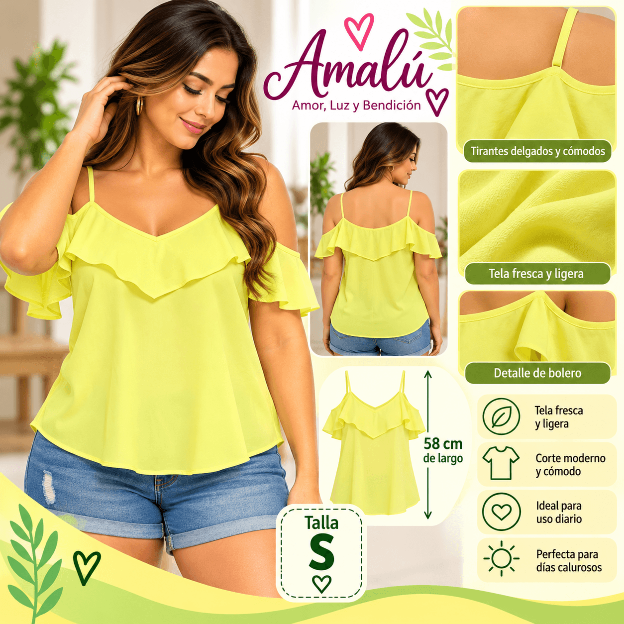 Blusa amarilla con vuelos talla S