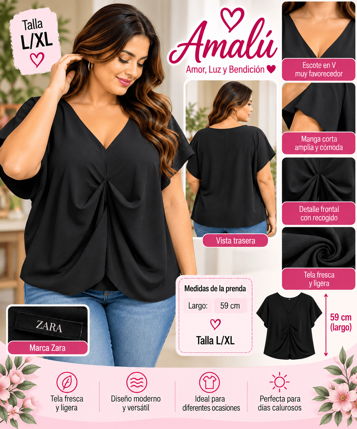 Blusa americana Zara negra L/XL