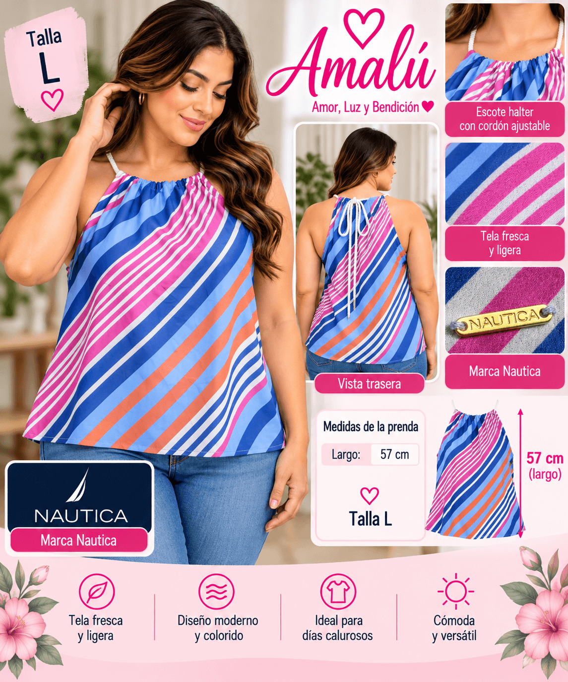 Blusa americana Nautica multicolor talla L