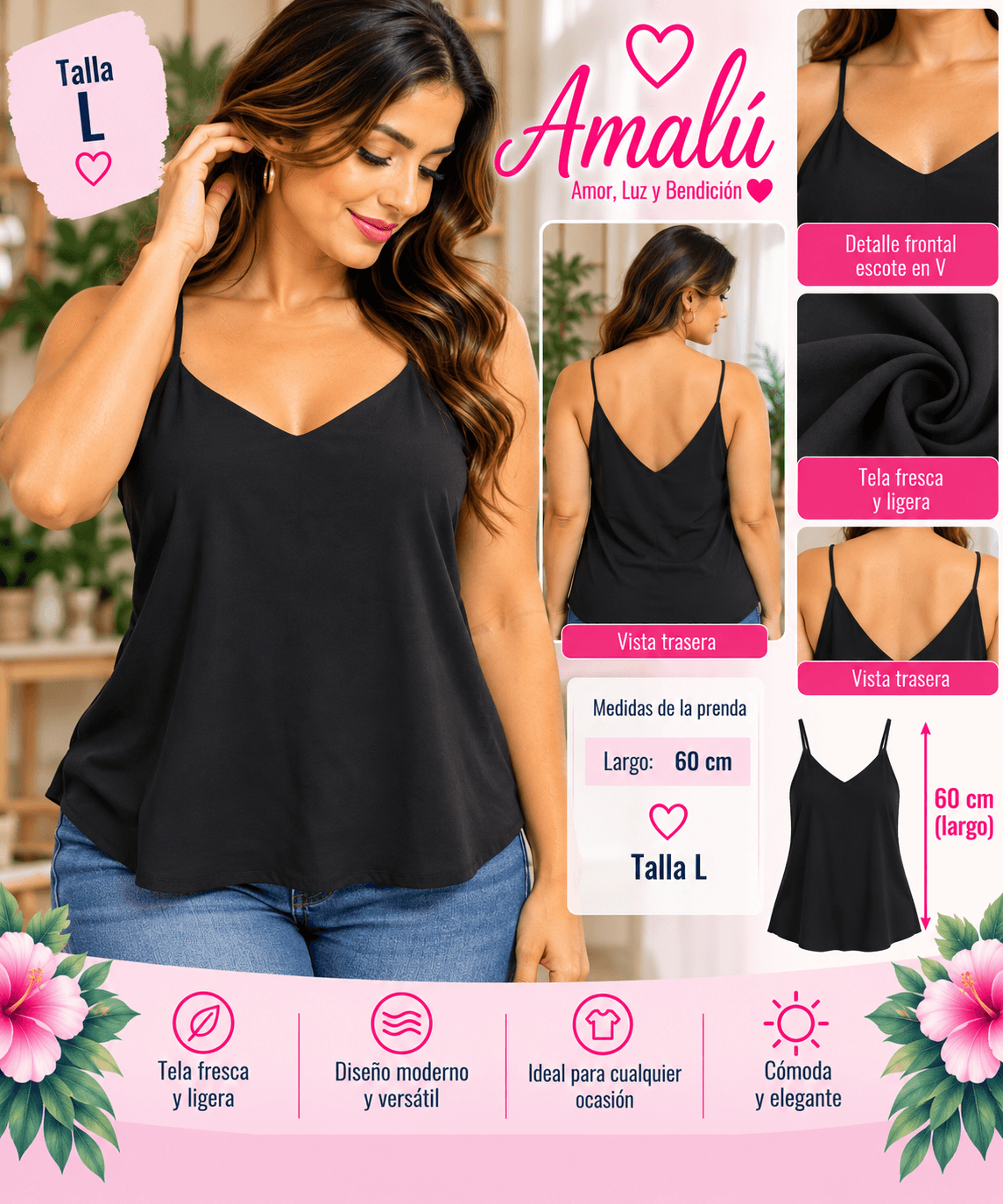 Blusa americana negra de tirantes talla L