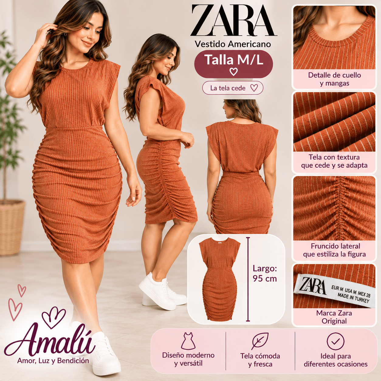 Vestido Zara terracota talla M/L